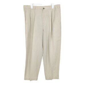 Vintage Linen Blend Dress Pants Straight Leg Tapered Trouser Y2K Size 38 X 30